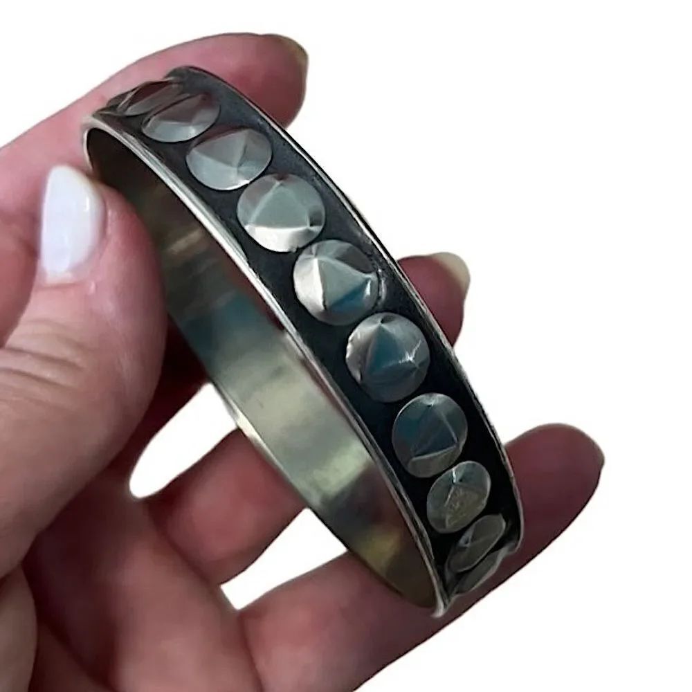 Silver Oxidized Half Ball Faceted Dot Studded Bangle